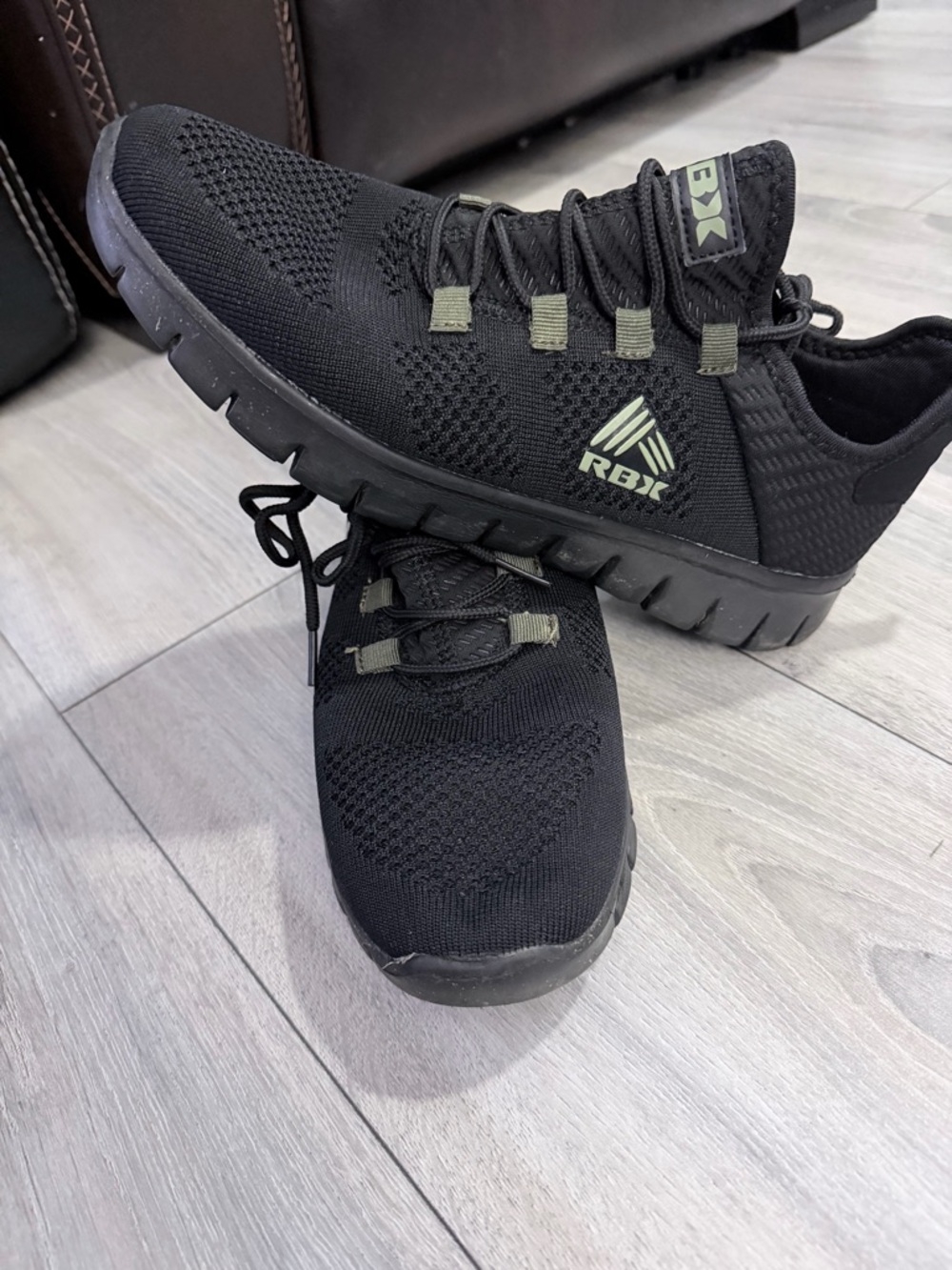 RBX Black Knit Sneakers with Olive Logo and Tabs